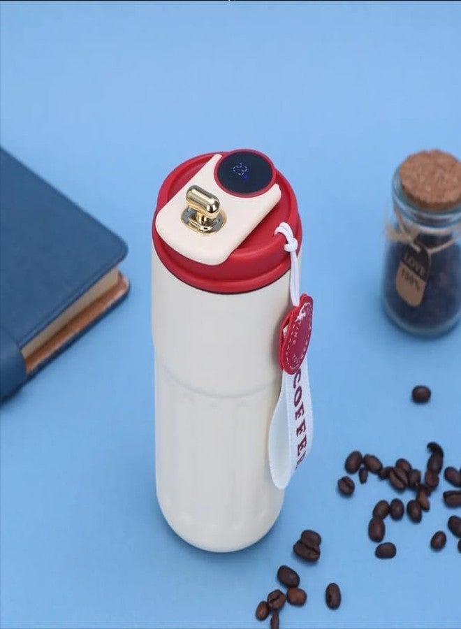 JUGTE Coffee Mug Cup Digital Display, Thermos Flasks, 460 ml, 316 Stainless Steel Travel Mug, Insulated Vacuum Thermal Mug, Leak-Proof Travel Mug with Lid for Coffee ((White Red) 1) - Image 2